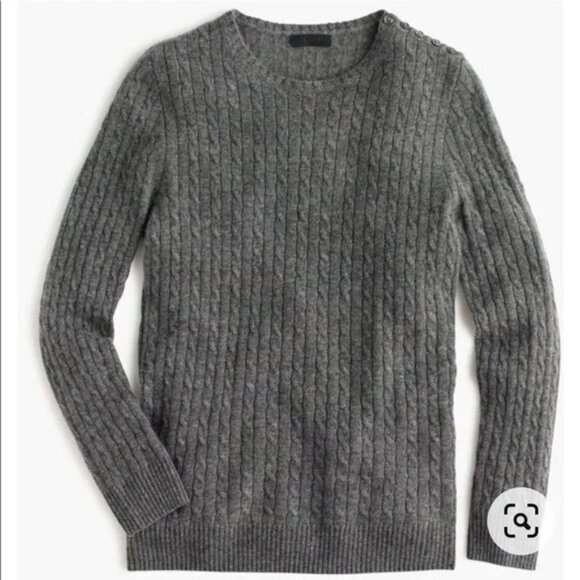 J. Crew Collection Grey Cable Knit Cashmere Crewneck Sweater - Picture 1 of 9